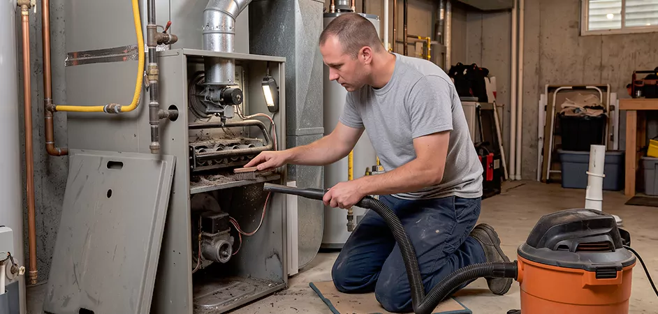 Burner and Heater Compartment Lint Removal in Newark